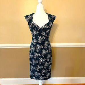 White House Black Market teal/grey printed dress